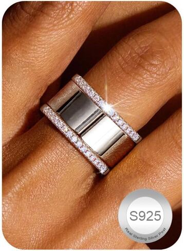 2Pcs Moissanite Rings for Women : 18K White Gold Plated 925 Sterling Silver Engagement Ring Eternity Wedding Band Dainty Moissanite Stackable Jewelry Set D Color VVS1 Clarity Size 4-10 in Saudi Arabia