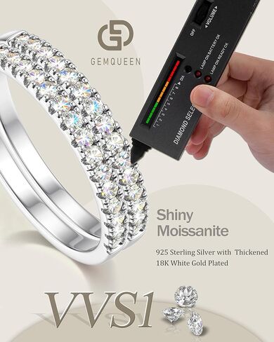 2Pcs Moissanite Rings for Women : 18K White Gold Plated 925 Sterling Silver Engagement Ring Eternity Wedding Band Dainty Moissanite Stackable Jewelry Set D Color VVS1 Clarity Size 4-10 in Saudi Arabia