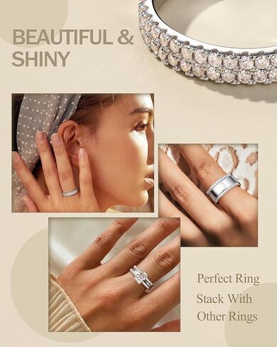 2Pcs Moissanite Rings for Women : 18K White Gold Plated 925 Sterling Silver Engagement Ring Eternity Wedding Band Dainty Moissanite Stackable Jewelry Set D Color VVS1 Clarity Size 4-10 in Saudi Arabia