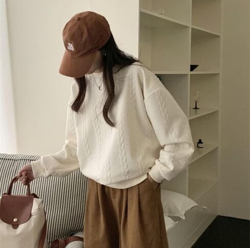 سويت شيرت نسائي كبير الحجم بياقة مدورة وأكمام طويلة، بلوفر كاجوال ناعم ودافئ موضة الخريف in Kuwait