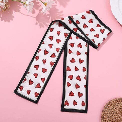 أوشحة نحيفة بطبعة قلب لعيد الحب، طقم مكون من قطعتين، ربطة عنق وشريط شعر، أحمر وأبيض in Kuwait