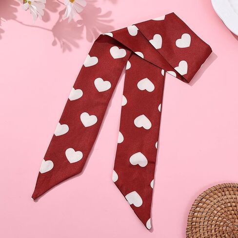 أوشحة نحيفة بطبعة قلب لعيد الحب، طقم مكون من قطعتين، ربطة عنق وشريط شعر، أحمر وأبيض in Kuwait