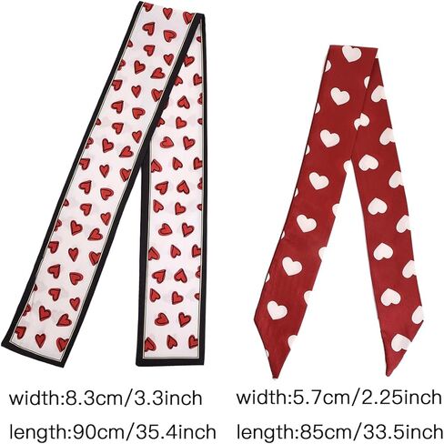 أوشحة نحيفة بطبعة قلب لعيد الحب، طقم مكون من قطعتين، ربطة عنق وشريط شعر، أحمر وأبيض in Kuwait