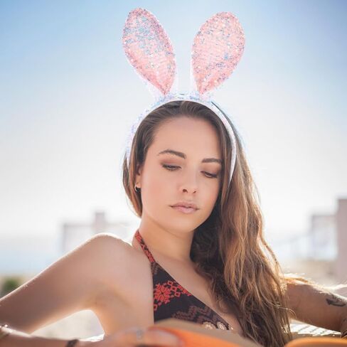 Glitter Bunny Ears Headband, Sequins Rabbit Ears Hair Hoops Easter Headband Rabbit Cosplay Hair Band for Easter Party in Saudi Arabia