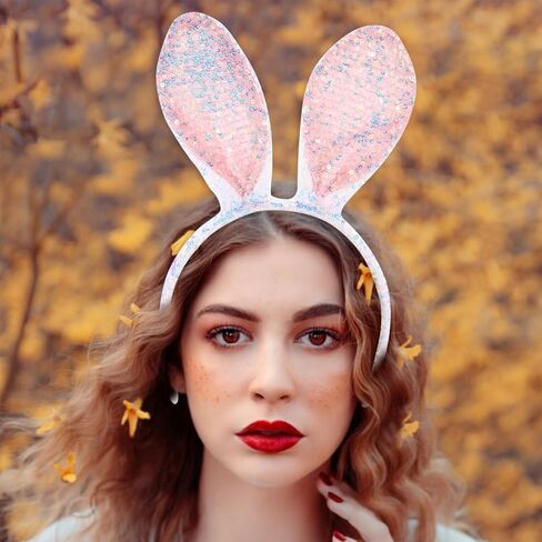 Glitter Bunny Ears Headband, Sequins Rabbit Ears Hair Hoops Easter Headband Rabbit Cosplay Hair Band for Easter Party in Saudi Arabia