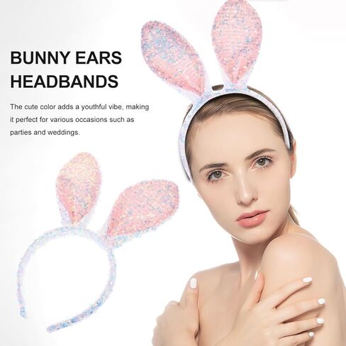 Glitter Bunny Ears Headband, Sequins Rabbit Ears Hair Hoops Easter Headband Rabbit Cosplay Hair Band for Easter Party in Saudi Arabia