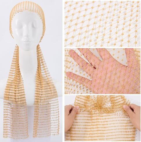 2Pcs 2 Colors Silver Gold Rhinestone Diamond Mesh Head Scarf Sparkly Headpiece Crystal Headbands Glitter Bling Hollow Out Headwraps Hair Accessories for Women Holiday Rave Party Nightclub in Saudi Arabia