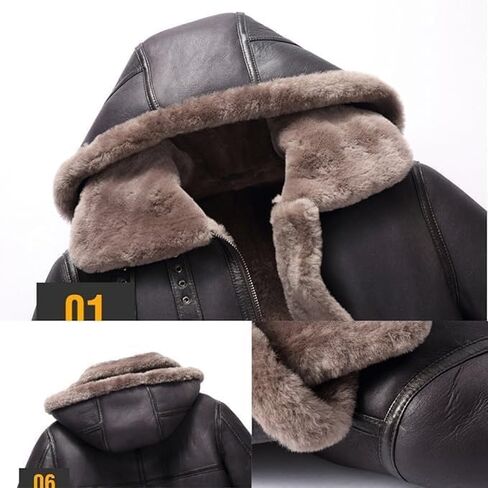 Hooded Shearling Jacket Mens B3 Flight Jacket Short Leather Jacket Mans Sheepskin Aviator Fur Coat in Saudi Arabia