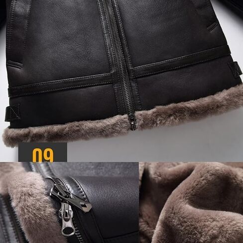Hooded Shearling Jacket Mens B3 Flight Jacket Short Leather Jacket Mans Sheepskin Aviator Fur Coat in Saudi Arabia