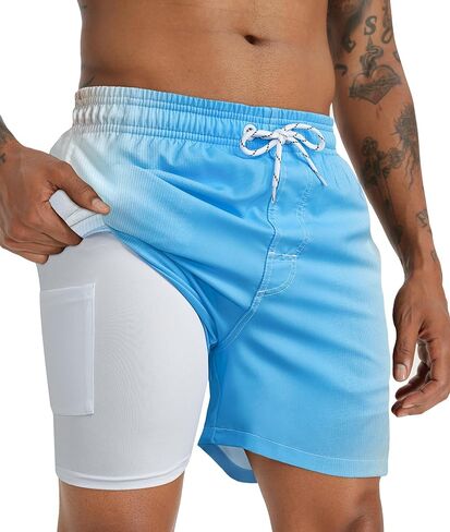 APTRO Men's Quick Dry 2 in 1 Swim Trunks with Compression Liner Swimsuit Swim Shorts Bathing Suits#343 3XL in Kuwait