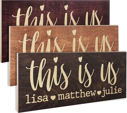 لافتة عائلية مخصصة بأسماء This is Us - 4 ألوان خشبية، مقاسين - ديكور حائط خشبي مزخرف in Kuwait