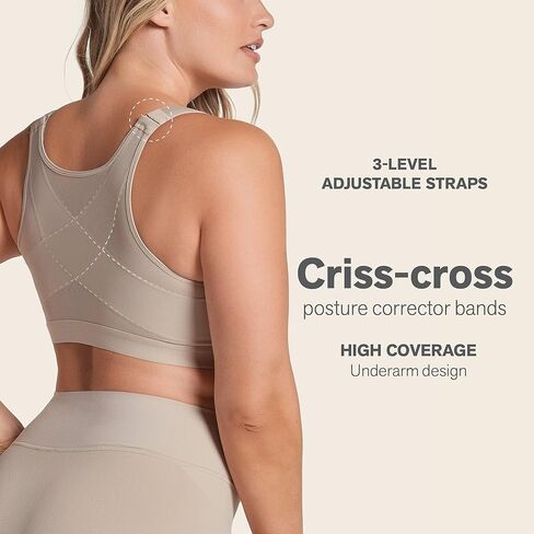 Leonisa Posture Corrector Bra, Wireless Front Closure Bra for Women Full Coverage Beige in Saudi Arabia