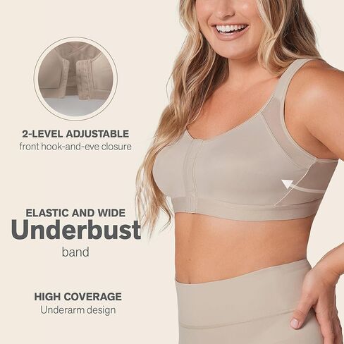 Leonisa Posture Corrector Bra, Wireless Front Closure Bra for Women Full Coverage Beige in Saudi Arabia