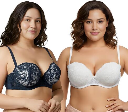 Curve Muse Women's Plus Size Add 1+ Cup Push Up Perfect Shape Underwire Lace Bra in Saudi Arabia