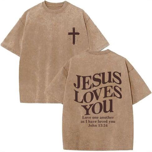 Jesus Loves You Shirt for Men Oversized Christian Tshirts Unisex Casual Jesus Cross Graphic Tee Vintage Acid Wash Tops in Saudi Arabia