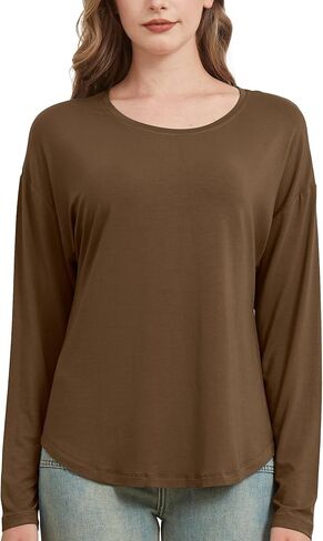 netdraw Women's Ultra Soft Bamboo Viscose Long Sleeve Dolman Shirts, Loose Fit Casual Batwing Lounge Sleep Pajama Tops in Saudi Arabia
