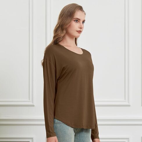 netdraw Women's Ultra Soft Bamboo Viscose Long Sleeve Dolman Shirts, Loose Fit Casual Batwing Lounge Sleep Pajama Tops in Saudi Arabia