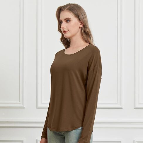 netdraw Women's Ultra Soft Bamboo Viscose Long Sleeve Dolman Shirts, Loose Fit Casual Batwing Lounge Sleep Pajama Tops in Saudi Arabia