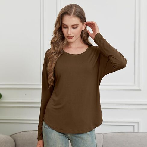 netdraw Women's Ultra Soft Bamboo Viscose Long Sleeve Dolman Shirts, Loose Fit Casual Batwing Lounge Sleep Pajama Tops in Saudi Arabia