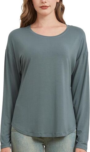 netdraw Women's Ultra Soft Bamboo Viscose Long Sleeve Dolman Shirts, Loose Fit Casual Batwing Lounge Sleep Pajama Tops in Saudi Arabia