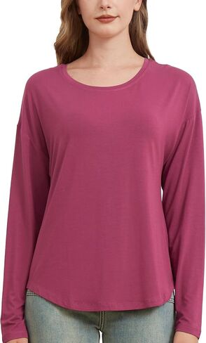 netdraw Women's Ultra Soft Bamboo Viscose Long Sleeve Dolman Shirts, Loose Fit Casual Batwing Lounge Sleep Pajama Tops in Saudi Arabia