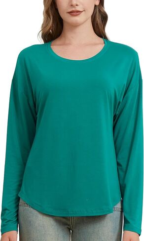 netdraw Women's Ultra Soft Bamboo Viscose Long Sleeve Dolman Shirts, Loose Fit Casual Batwing Lounge Sleep Pajama Tops in Saudi Arabia