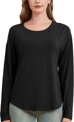 netdraw Women's Ultra Soft Bamboo Viscose Long Sleeve Dolman Shirts, Loose Fit Casual Batwing Lounge Sleep Pajama Tops in Saudi Arabia