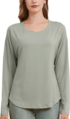 netdraw Women's Ultra Soft Bamboo Viscose Long Sleeve Dolman Shirts, Loose Fit Casual Batwing Lounge Sleep Pajama Tops in Saudi Arabia