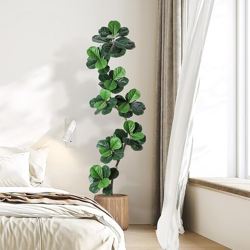 شجرة اصطناعية من GarveeHome Fiddle Leaf Fig مع زارع أبيض، نباتات صناعية بطول 6 أقدام في الداخل مع طحلب، نبات أرضي مزيف طويل القامة من المطاط في وعاء - أشجار صناعية لديكور غرفة المعيشة في المكتب المنزلي in Saudi Arabia