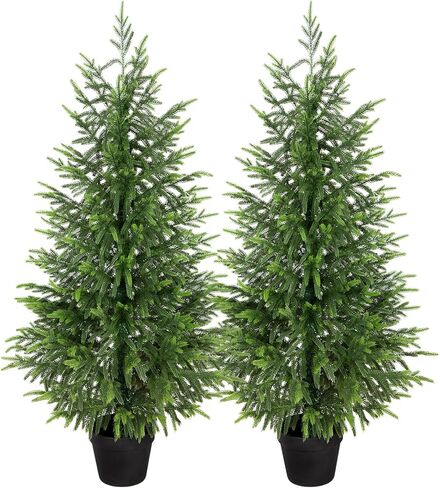 4ft Artificial Norfolk Pine Christmas Tree for Outdoor, 48in Real Touch Faux Norfolk Pine Christmas Tree with Black Pot for Indoor Outdoor Front Porch Home Xmas Decor, 2Pack in Saudi Arabia