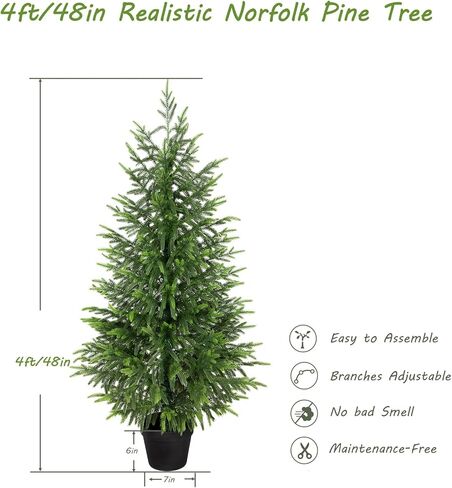 4ft Artificial Norfolk Pine Christmas Tree for Outdoor, 48in Real Touch Faux Norfolk Pine Christmas Tree with Black Pot for Indoor Outdoor Front Porch Home Xmas Decor, 2Pack in Saudi Arabia
