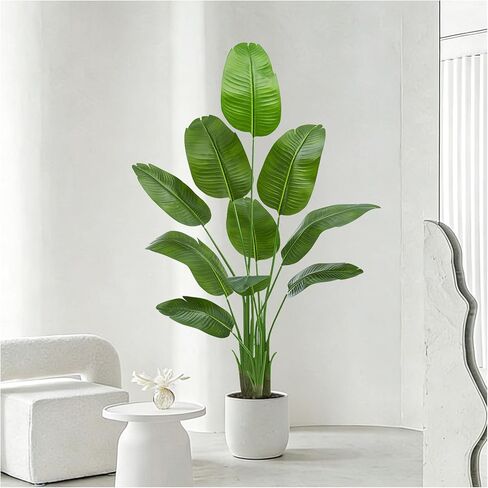 Artificial Bird of Paradise Plant: 6FT Faux Traveler's Palm Fake Banana Tree Elephant Ear Leaf Tall Silk Floor Plant in White Pot for Home Decor Indoor Office Entryway Balcony Patio Cafe Hotel in Saudi Arabia