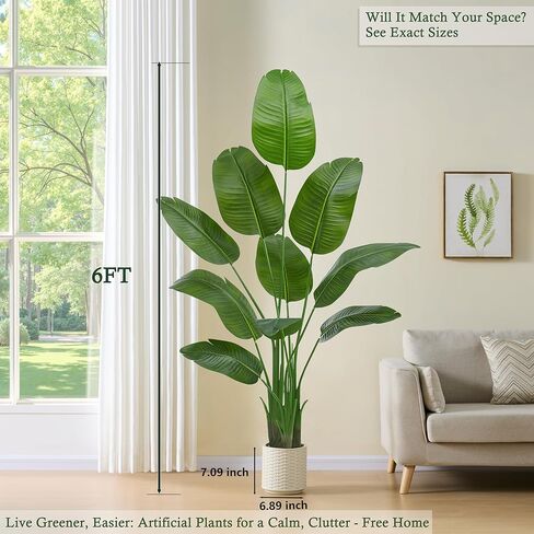 Artificial Bird of Paradise Plant: 6FT Faux Traveler's Palm Fake Banana Tree Elephant Ear Leaf Tall Silk Floor Plant in White Pot for Home Decor Indoor Office Entryway Balcony Patio Cafe Hotel in Saudi Arabia