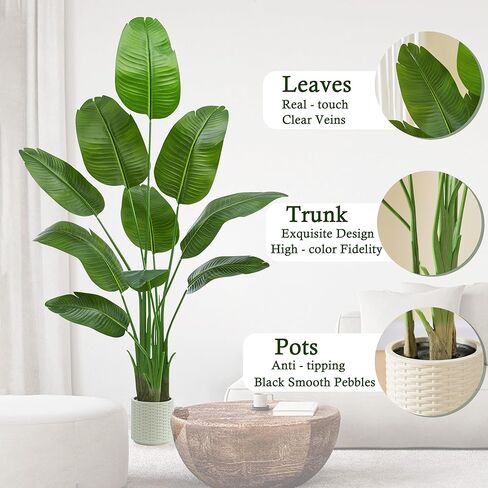 Artificial Bird of Paradise Plant: 6FT Faux Traveler's Palm Fake Banana Tree Elephant Ear Leaf Tall Silk Floor Plant in White Pot for Home Decor Indoor Office Entryway Balcony Patio Cafe Hotel in Saudi Arabia