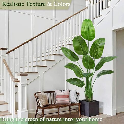 Artificial Bird of Paradise Plant: 6FT Faux Traveler's Palm Fake Banana Tree Elephant Ear Leaf Tall Silk Floor Plant in White Pot for Home Decor Indoor Office Entryway Balcony Patio Cafe Hotel in Saudi Arabia