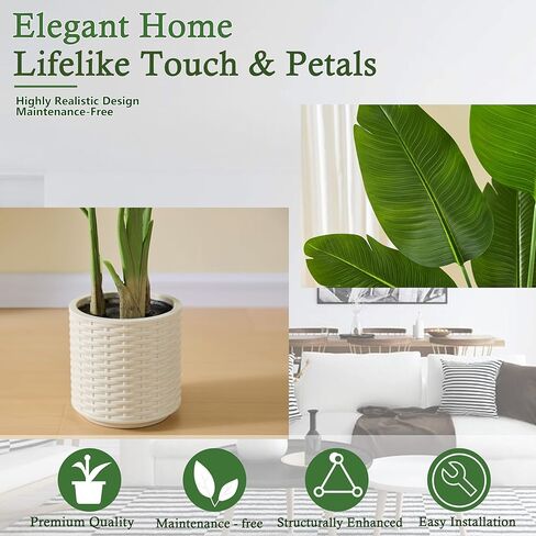 Artificial Bird of Paradise Plant: 6FT Faux Traveler's Palm Fake Banana Tree Elephant Ear Leaf Tall Silk Floor Plant in White Pot for Home Decor Indoor Office Entryway Balcony Patio Cafe Hotel in Saudi Arabia