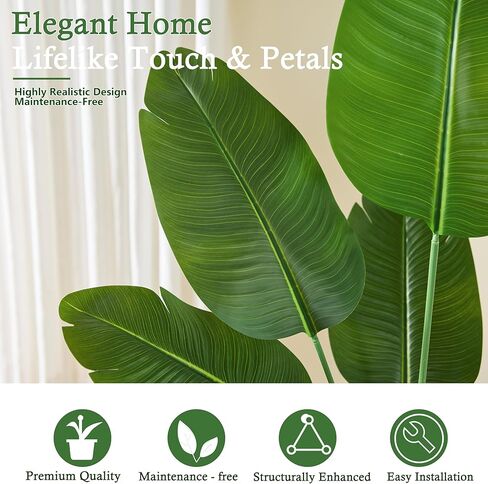 Artificial Bird of Paradise Plant: 6FT Faux Traveler's Palm Fake Banana Tree Elephant Ear Leaf Tall Silk Floor Plant in White Pot for Home Decor Indoor Office Entryway Balcony Patio Cafe Hotel in Saudi Arabia
