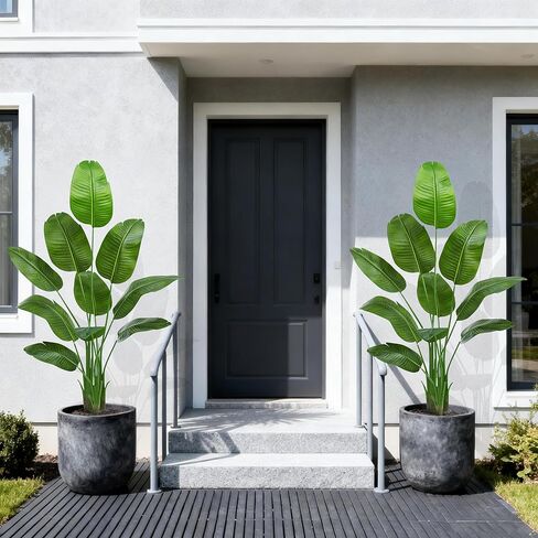 Artificial Bird of Paradise Plant: 6FT Faux Traveler's Palm Fake Banana Tree Elephant Ear Leaf Tall Silk Floor Plant in White Pot for Home Decor Indoor Office Entryway Balcony Patio Cafe Hotel in Saudi Arabia