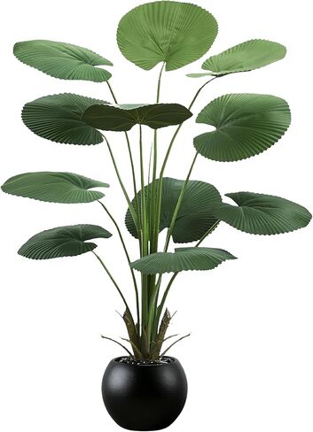 نبات طائر الجنة الاصطناعي: نبات حرير طويل القامة بطول 6 أقدام من شجرة الموز المزيفة على شكل أوراق أذن الفيل في وعاء أبيض لديكور المنزل والمكتب الداخلي والمدخل والشرفة والفناء ومقهى الفندق in Kuwait