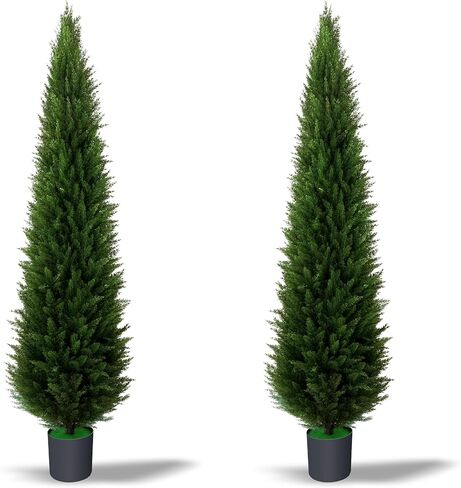 6ft Artificial Plants Outdoor & Indoor Fake Trees Set of 2, Large Tall Cypress Tree UV Resistant Artificial Cedar Pine for Front Door Porch Faux Plants, Realistic Topiary Arborvitae Home Decor in Saudi Arabia