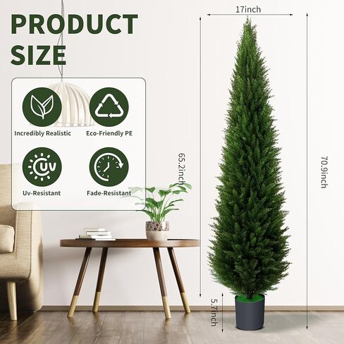 6ft Artificial Plants Outdoor & Indoor Fake Trees Set of 2, Large Tall Cypress Tree UV Resistant Artificial Cedar Pine for Front Door Porch Faux Plants, Realistic Topiary Arborvitae Home Decor in Saudi Arabia