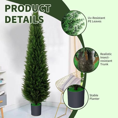 6ft Artificial Plants Outdoor & Indoor Fake Trees Set of 2, Large Tall Cypress Tree UV Resistant Artificial Cedar Pine for Front Door Porch Faux Plants, Realistic Topiary Arborvitae Home Decor in Saudi Arabia