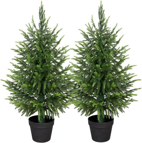 4ft Artificial Norfolk Pine Christmas Tree for Outdoor, 48in Real Touch Faux Norfolk Pine Christmas Tree with Black Pot for Indoor Outdoor Front Porch Home Xmas Decor, 2Pack in Saudi Arabia