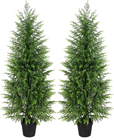 4ft Artificial Norfolk Pine Christmas Tree for Outdoor, 48in Real Touch Faux Norfolk Pine Christmas Tree with Black Pot for Indoor Outdoor Front Porch Home Xmas Decor, 2Pack in Saudi Arabia