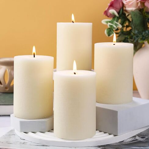 4 Pack Soy White Pillar Candles,Natural Soybean Pillar Candles,55 H Long Lasting Burning-Unscented,Dripless and Smokeless Rustic White Hand-Poured Candles Dinner Table,for Wedding,Home Decor 2.8x4in in Saudi Arabia