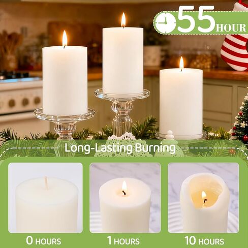 4 Pack Soy White Pillar Candles,Natural Soybean Pillar Candles,55 H Long Lasting Burning-Unscented,Dripless and Smokeless Rustic White Hand-Poured Candles Dinner Table,for Wedding,Home Decor 2.8x4in in Saudi Arabia