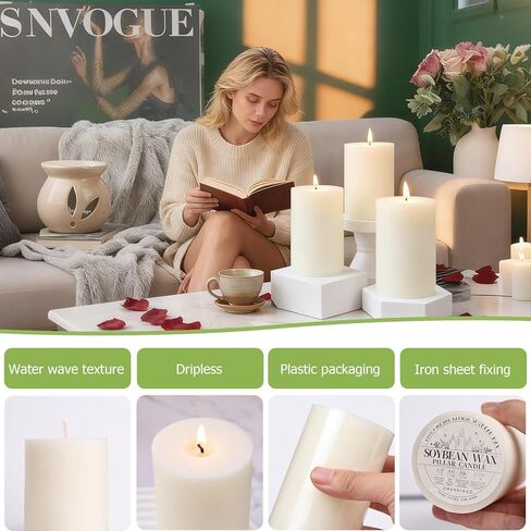4 Pack Soy White Pillar Candles,Natural Soybean Pillar Candles,55 H Long Lasting Burning-Unscented,Dripless and Smokeless Rustic White Hand-Poured Candles Dinner Table,for Wedding,Home Decor 2.8x4in in Saudi Arabia