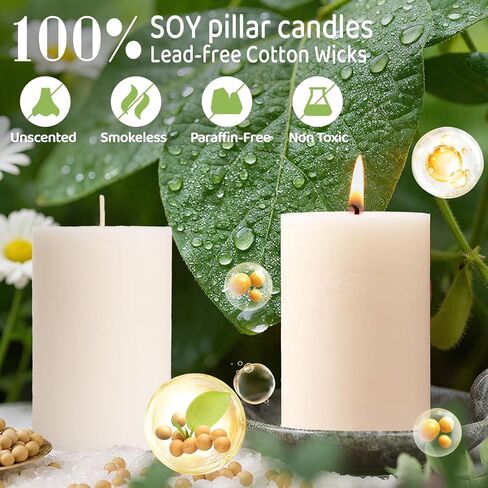 4 Pack Soy White Pillar Candles,Natural Soybean Pillar Candles,55 H Long Lasting Burning-Unscented,Dripless and Smokeless Rustic White Hand-Poured Candles Dinner Table,for Wedding,Home Decor 2.8x4in in Saudi Arabia