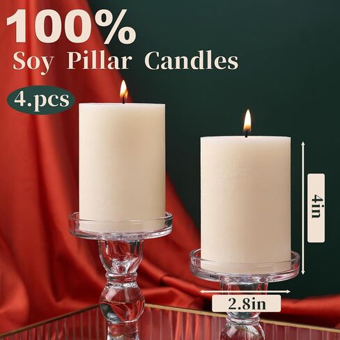 4 Pack Soy White Pillar Candles,Natural Soybean Pillar Candles,55 H Long Lasting Burning-Unscented,Dripless and Smokeless Rustic White Hand-Poured Candles Dinner Table,for Wedding,Home Decor 2.8x4in in Saudi Arabia