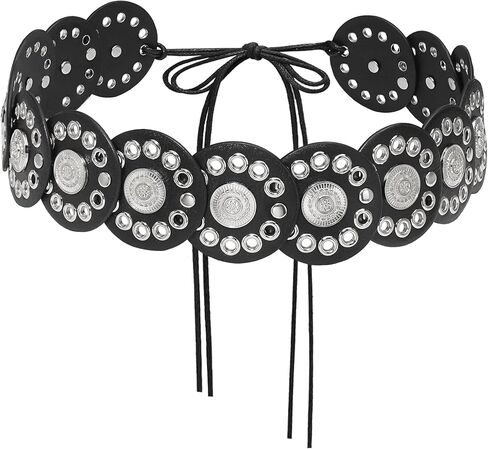Women’s Western Disc Belt Hollow Boho Concho Leather Belt for Dresses Jeans Festival Outfits in Saudi Arabia